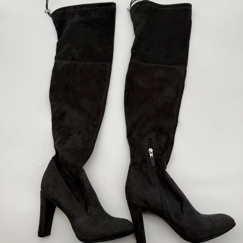 SAM EDELMAN KENT over the knee heeled suede boot dark grey
